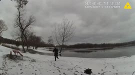 Heroic New York police officer jumps into frozen lake to rescue dog