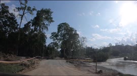 Destruction around the road from flooding, Negeri Sembilan, Malaysia