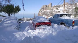 Samothrace island in Greece buried in snow as locals remain trapped in their houses due to blizzard