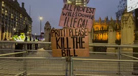 Kill the Bill placards in front of the newly unveiled Elizabeth Tower