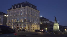 Poundbury Village showing the multi-faith cemetery and evening views of Queen Mother Square