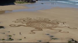 Sand art on Cornwall beach