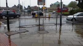 Cars Go Through Heavy Rain In Slow Motion