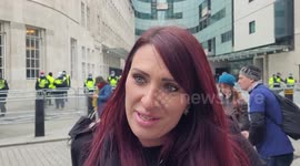 Jayda Franson outside BBC Portland Place, promotes her new newspaper