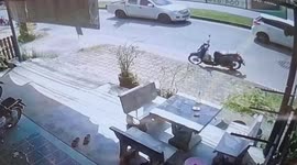 Pick-up truck driver opens door... straight into oncoming motorcycle rider