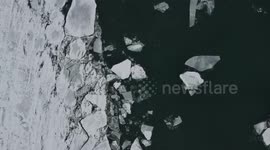 Overhead drone view, ice on the Detroit river