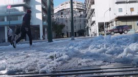 Downtown Athens, Greece after the worst snowstorm in 14 years