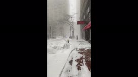 Mid day during Storm Kenan as blizzard like conditions hit Downtown Crossing Boston