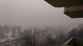 Snow Blizzard in Moscow, Russia with strong wind gusts just blowing snow and everything else