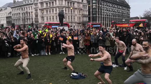 Kiwis Perform Haka in Parliament Square as hundreds celebrate Waitangi day in Central London