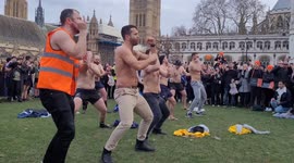 Kiwis perform the Hakka at Parliament Square as part of their celeebration waitangi