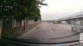 Car spins out of control and crashes into two other vehicles on main road