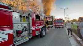 Firefighters Battle Office Building Blaze In Century City, Los Angeles, California