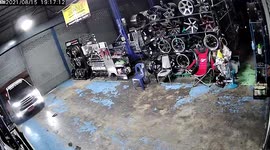 Parking fail! Pickup truck slams into garage while another pulls in