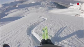 Awesome footage of skier straight-lining at high speed through zig-zag ski tracks in Austria