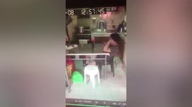 Pressure cooker flies from stove as it releases steam