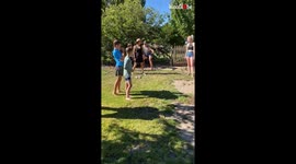 'Aussie family gathering made fun with COMEDIC waterslide fail 
'