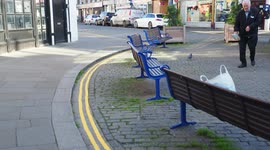 Council install no parking lines behind benches in Kent, UK