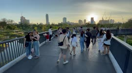 Locals going crazy for selfies at green park on site of former former tobacco plant in Bangkok