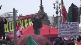Preacher's speech near Parliament Hill during 'Freedom Convoy' in Ottawa, ON, Canada