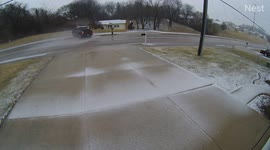 Truck's spin out on icy Illinois road caught on Nest camera