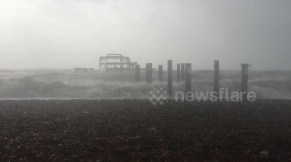 Storm Eunice Hits Brighton, England.  Brighton West Pier getting battered