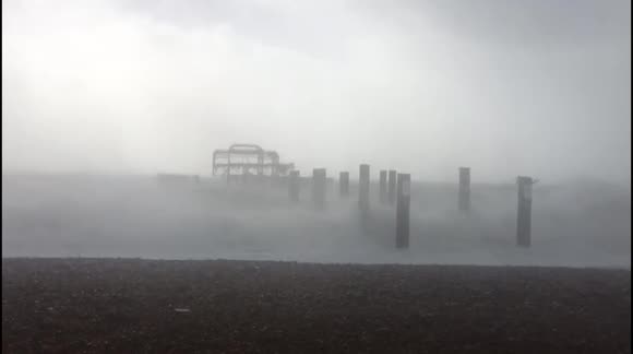 Storm Eunice -  Sea in Brighton, England.  Brighton West Pier getting battered
