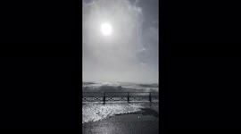 Brighton seafront storm Eunice 18 Feb 22. Waves crashing onto sea front