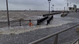 Storm Eunice winds causing chaos at Royal Albert Dock and Museum Of Liverpool