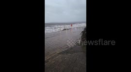 Storm Eunice brings high coastal waves in Swansea, UK