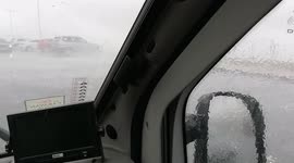 View of Blackpool storm Eunice from car