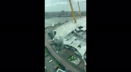 Watch moment O2 arena tent fabric flaps in vicious Storm Eunice winds
