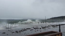 Storm Eunice brings high waves to Largs, UK