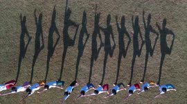 Aerial Footage Of Citizens Practicing Yoga In Ningbo, China
