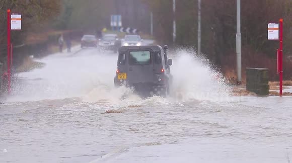 Storm Franklin: Motorists brave flooded road in Castleford, West Yorkshire, UK