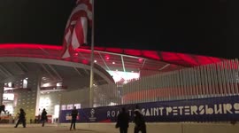 Outside of the Wanda Metropolitano during Champions League anthem
