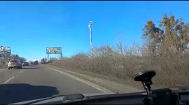 Long line of cars trying to escape from Kharkiv region, Ukraine
