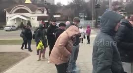 Ukrainian residents queue outside pharmacy in Cherkasy to stock up on medicine