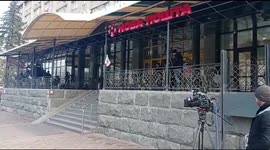 The presence of foreign journalists and empty streets of Kramatorsk, Donetsk Oblast, Ukraine