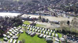 Aerial (Drone) footage of flooding by the River Severn in Bewdley, Worcestershire 24th February 2022