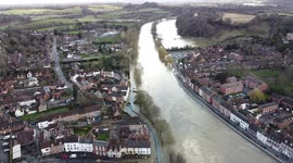 Aerial (Drone) footage of flooding by the River Severn in Bewdley, Worcestershire 24th February 2022