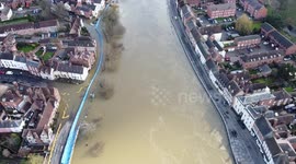 Aerial (Drone) footage of flooding by the River Severn in Bewdley, Worcestershire 24th February 2022
