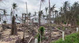 Destruction in Philippines after typhoon Odette - rebuilding siargao island | thousands lost their homes | still no clean water | still no electricity after typhoon hit in December 2021