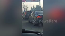 Ukrainians form long queues at gas stations following Russia missile attack