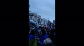 Supporters with Ukrainian flags hold rally in front of Russian permanent representation in Brussels, Belgium
