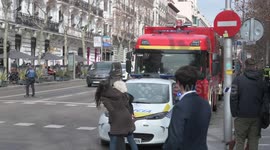 Police and first-aid drill at luxury flagship store street in Madrid, Spain