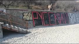 Graffiti of the legendary response of the Ukrainian military of the island Zmeiny in Odessa, Ukraine