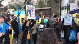 People protesting against Russia’s war on Ukraine outside the Russian Embassy in London