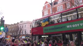 Ukraine supporters rally outside Russian embassy in London on Saturday evening