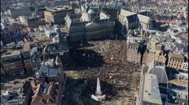 Drone footage of massive anti-war protest in Amsterdam against Russia-Ukraine conflict
